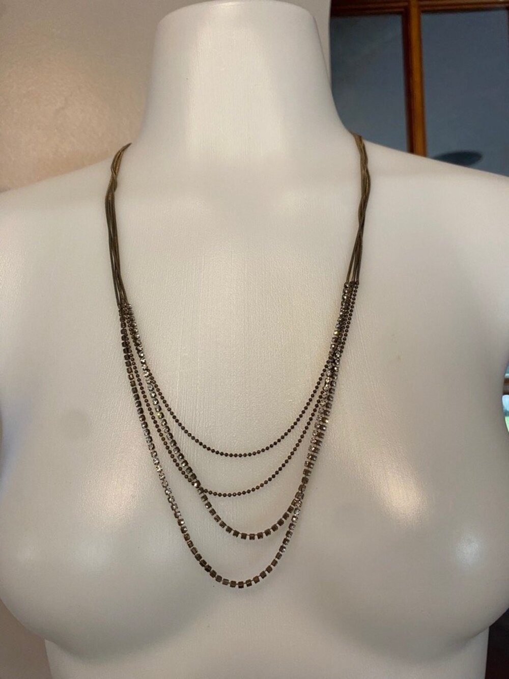 Bronze Multi Strand Rhinestone Layered Statement Necklace